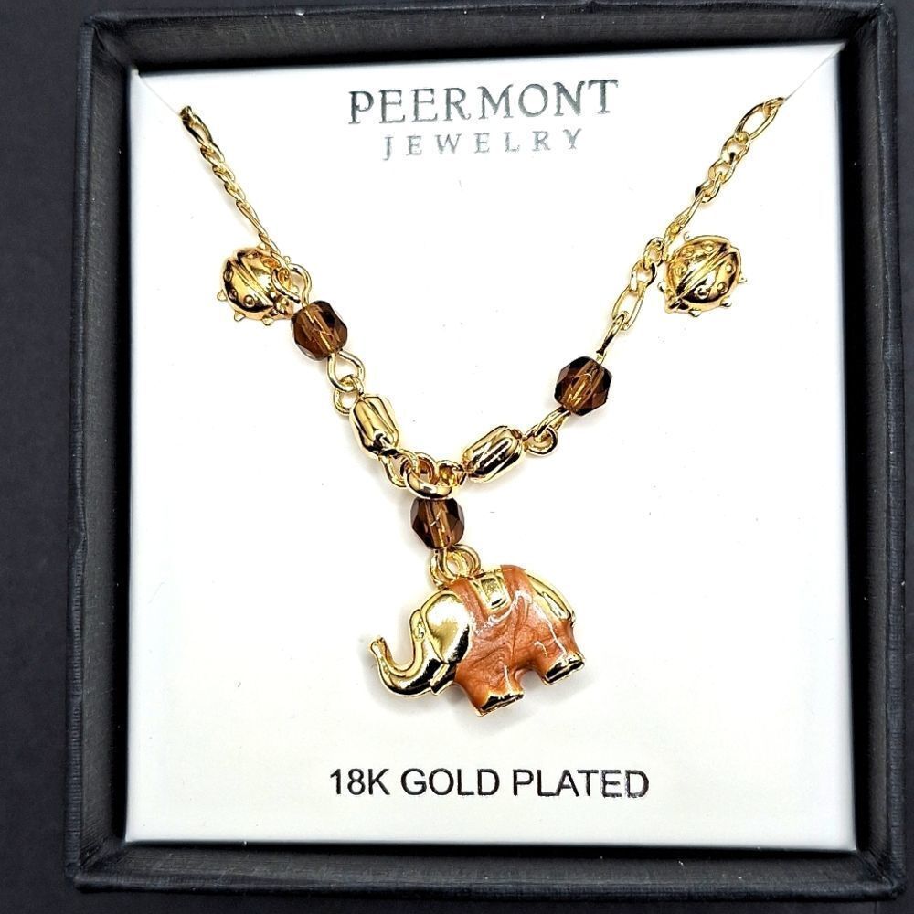 gold Elephant necklace ladybug stud earrings figaro chain necklace with